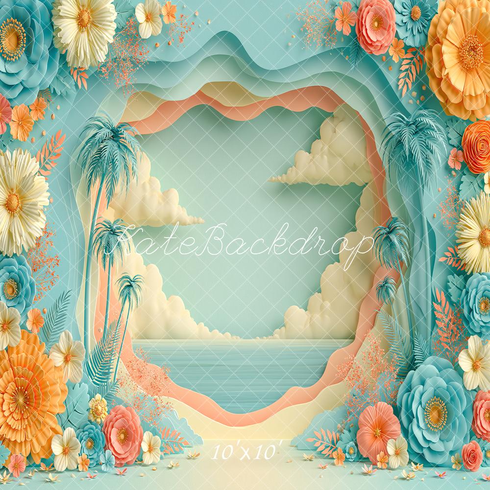 Kate Summer Layered Paper Tropical Flowers Art Printed Backdrop Designed by Angela Miller