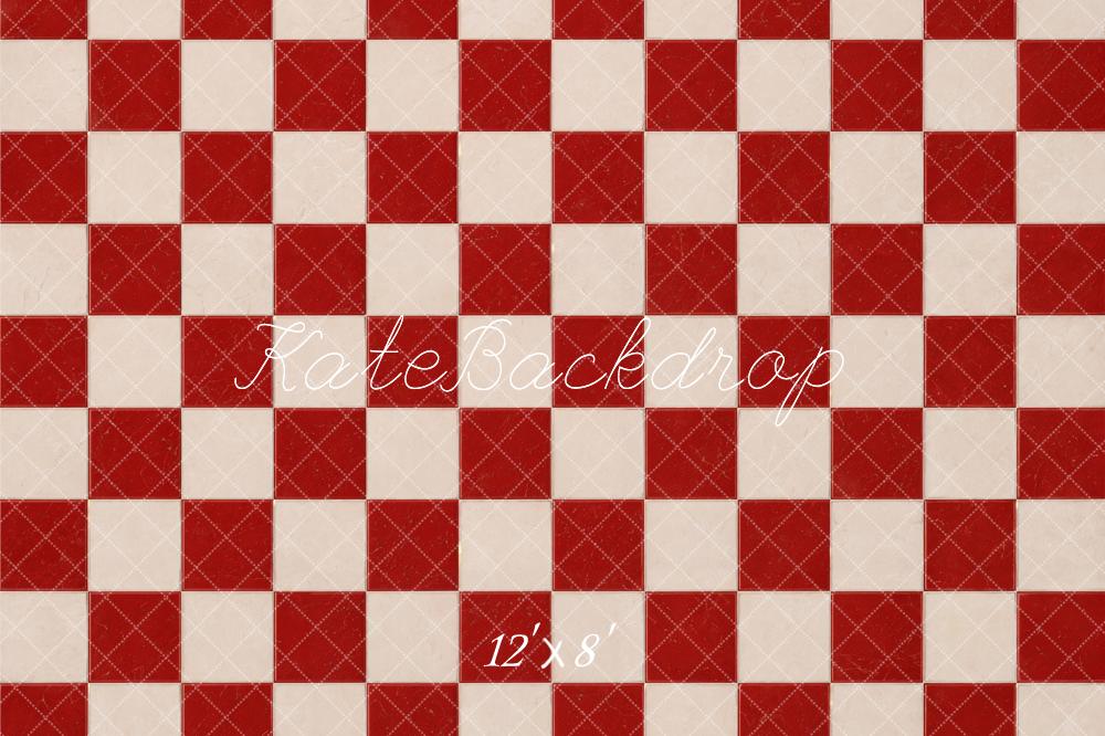 Kate Red White Checkerboard Floor Printed Backdrop Designed by Emetselch