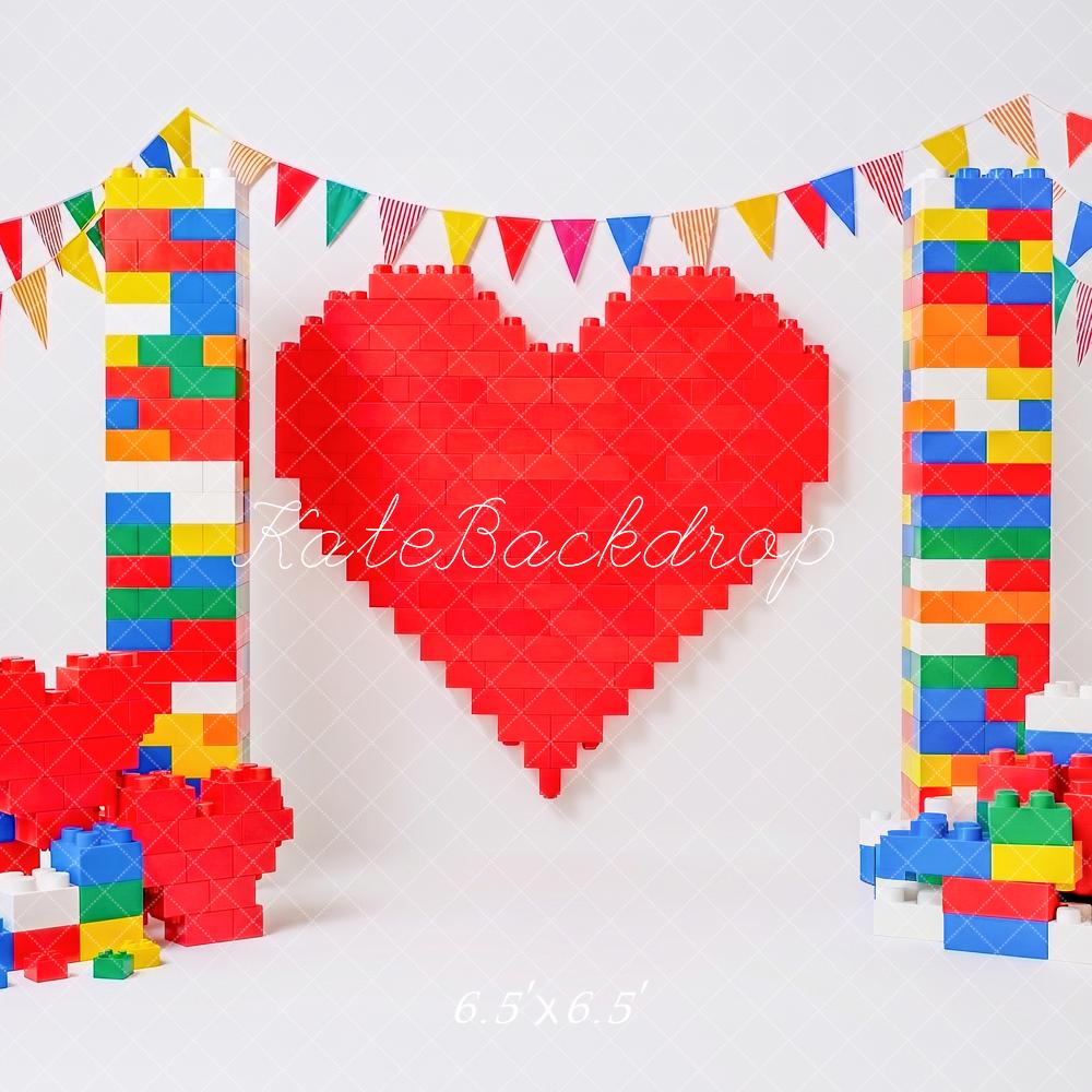 Kate Valentine's Day Colorful Block Heart Bunting Printed Backdrop Designed by Angela Miller