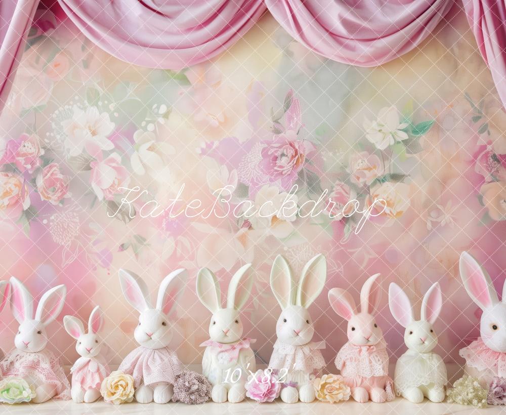 Pink Art Floral Wall Pastel Bunny Foto Achtergrond Designed by Patty Robert