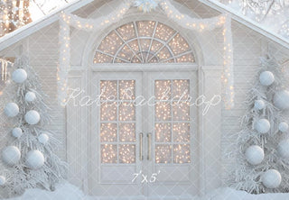 Kate Christmas Winter Wonderland White Greenhouse Snow Printed Backdrop Designed by Mini MakeBelieve