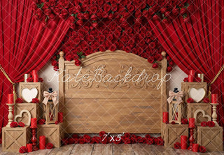 Kate Red Roses Curtains Wooden Headboard Heart Decor Printed Backdrop Designed by Mini MakeBelieve