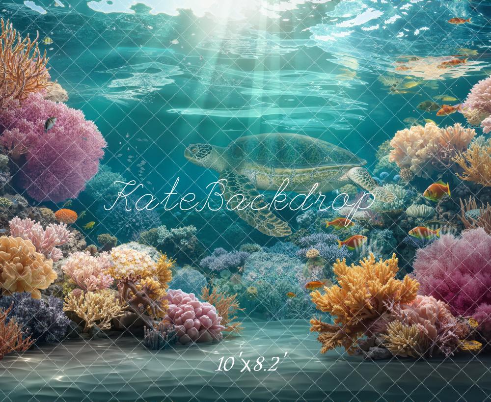 Kate Underwater Coral Reef Fish Sea Turtle Backdrop Designed by Chain Photography