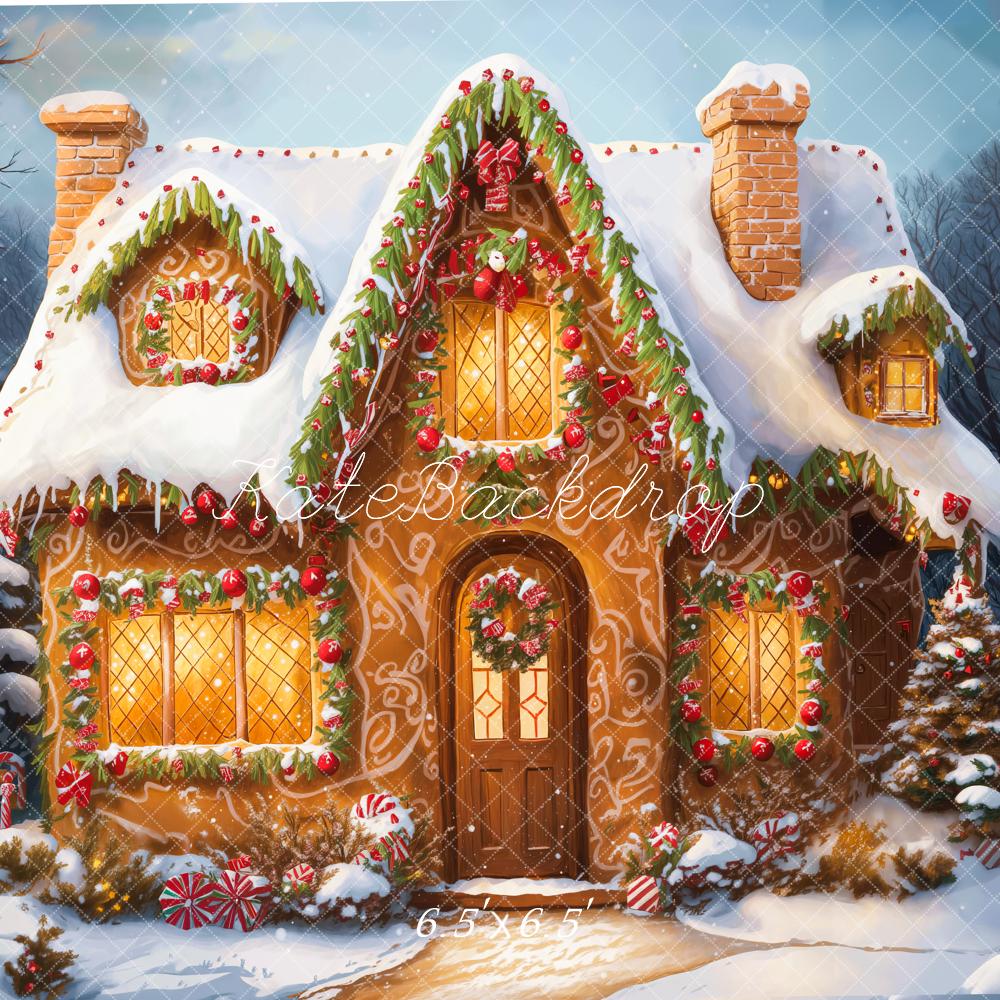 Kate Christmas Cartoon Cabin Snow White Printed Backdrop Designed by Emetselch