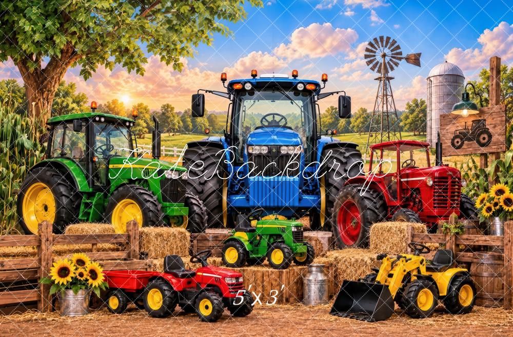 Kate Cake Smash Farm Tractors Windmill Boys Printed Backdrop Designed by Laura Bybee
