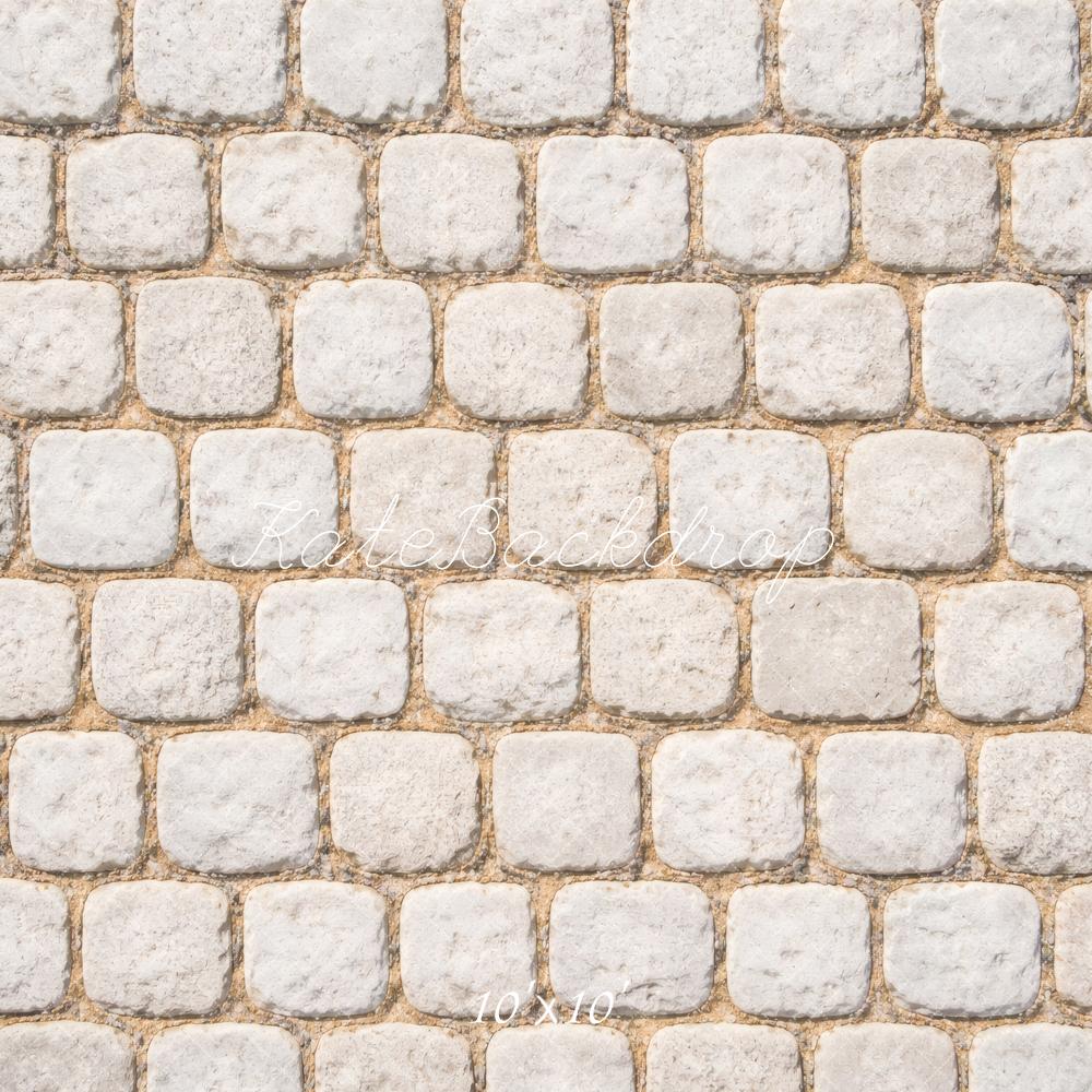 Kate White Cobblestone Wall Printed Backdrop Designed by Vertigo Productions
