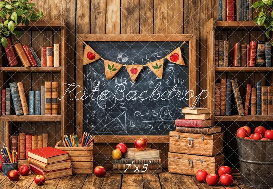 Kate Blackboard and Bookshelf Wooden Graduation Backdrop - School Photo Background