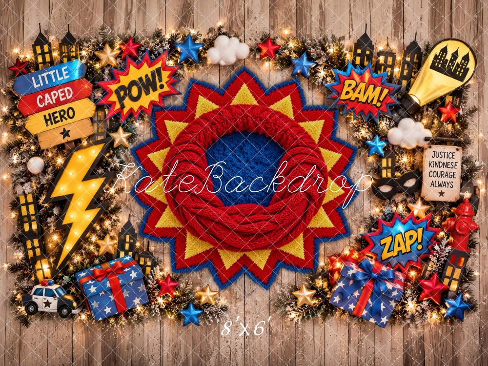Kate Newborn Superhero Comic Gift Boxes Printed Backdrop Designed by Laura Bybee