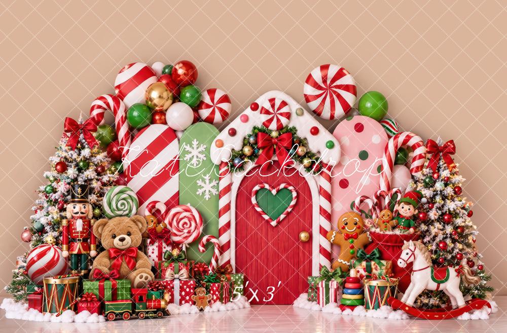 Kate Christmas Cake Smash Candy Cane Gingerbread Toys Nutcracker Printed Backdrop Designed by Laura Bybee