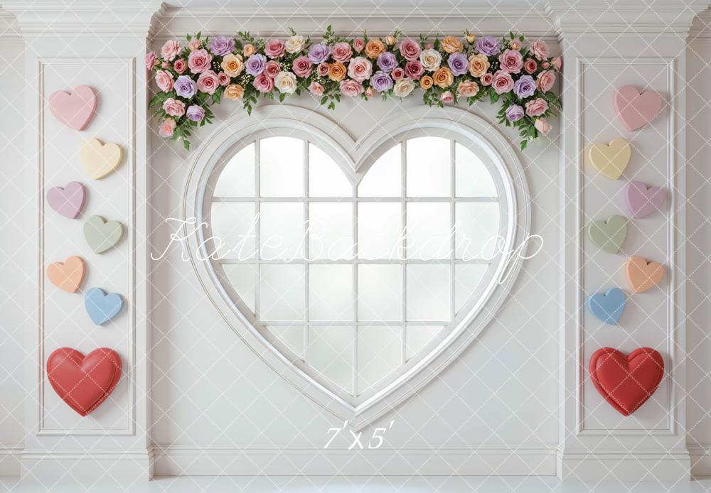 Kate Valentine's Day Heart Window Pastel Hearts Floral Garland Backdrop Designed by Mini MakeBelieve