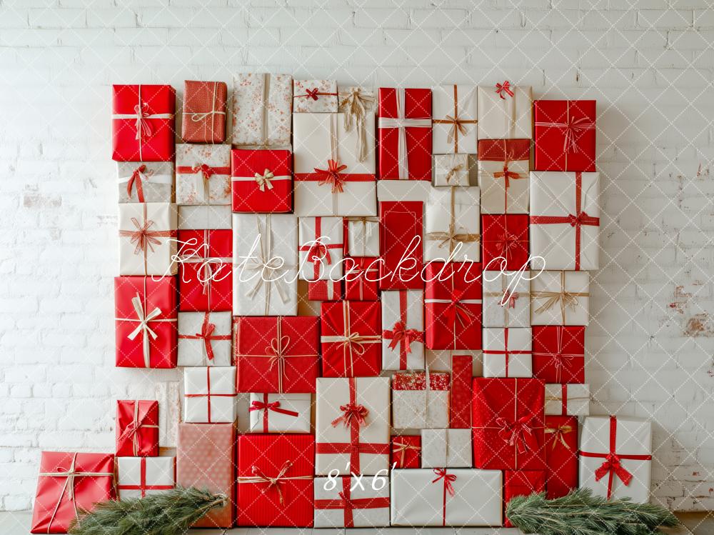 Kate Christmas Vintage Red White Gift Boxes Wall Backdrop Designed by Patty Roberts