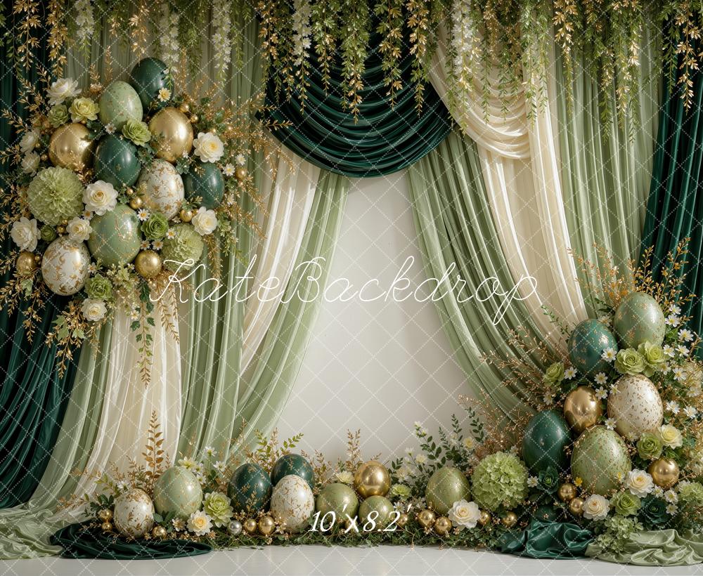 Kate Spring Birthday Floral Luxury Green Drapes Balloons Printed Backdrop Designed by Ashley Ward
