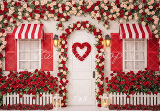Kate Valentine's Day Red Roses Heart Door House Printed Backdrop Designed by Patty Roberts