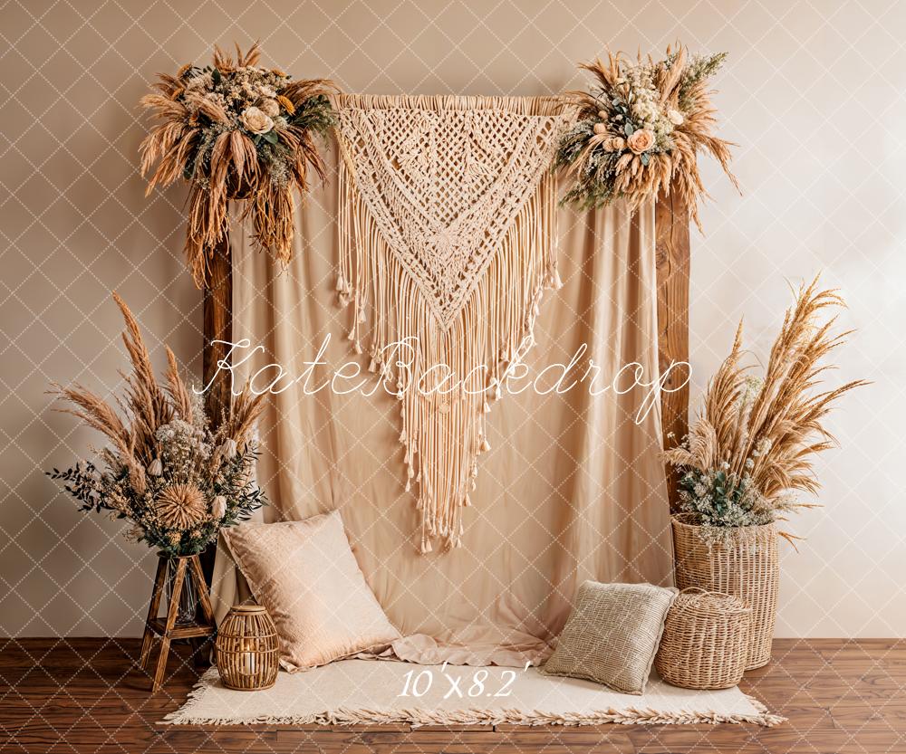 Kate Boho Macrame Flower Arch Beige Backdrop Designed by Emetselch