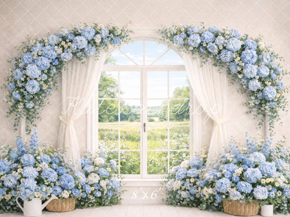 Kate Spring Flower Arch Blue Hydrangea Window Curtains Backdrop Designed by Megan Leigh Photography