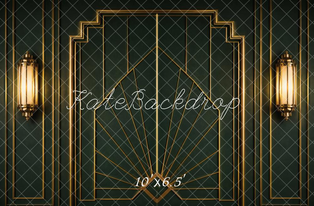 TEST Kate 20's Retro Art Deco Wall Sconce Dark Green Printed Backdrop Designed by Vertigo Productions