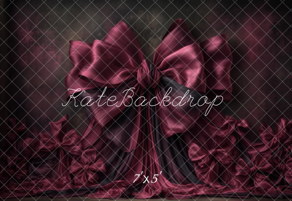 Kate Satin Burgundy Large Bow Drapes Printed Backdrop Designed by Angela Miller