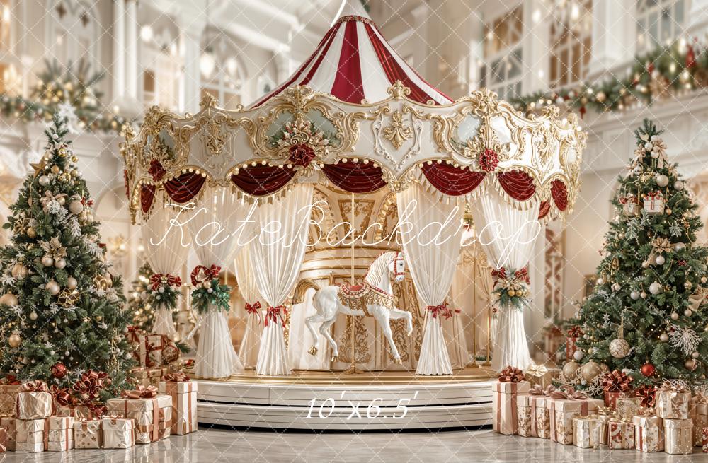 Kate Christmas Fairytale Carousel Tree Presents Backdrop Designed by Emetselch