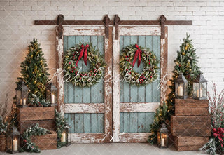 Sfondo Rustico Vintage Porta Blu di Natale Designed by Emetselch