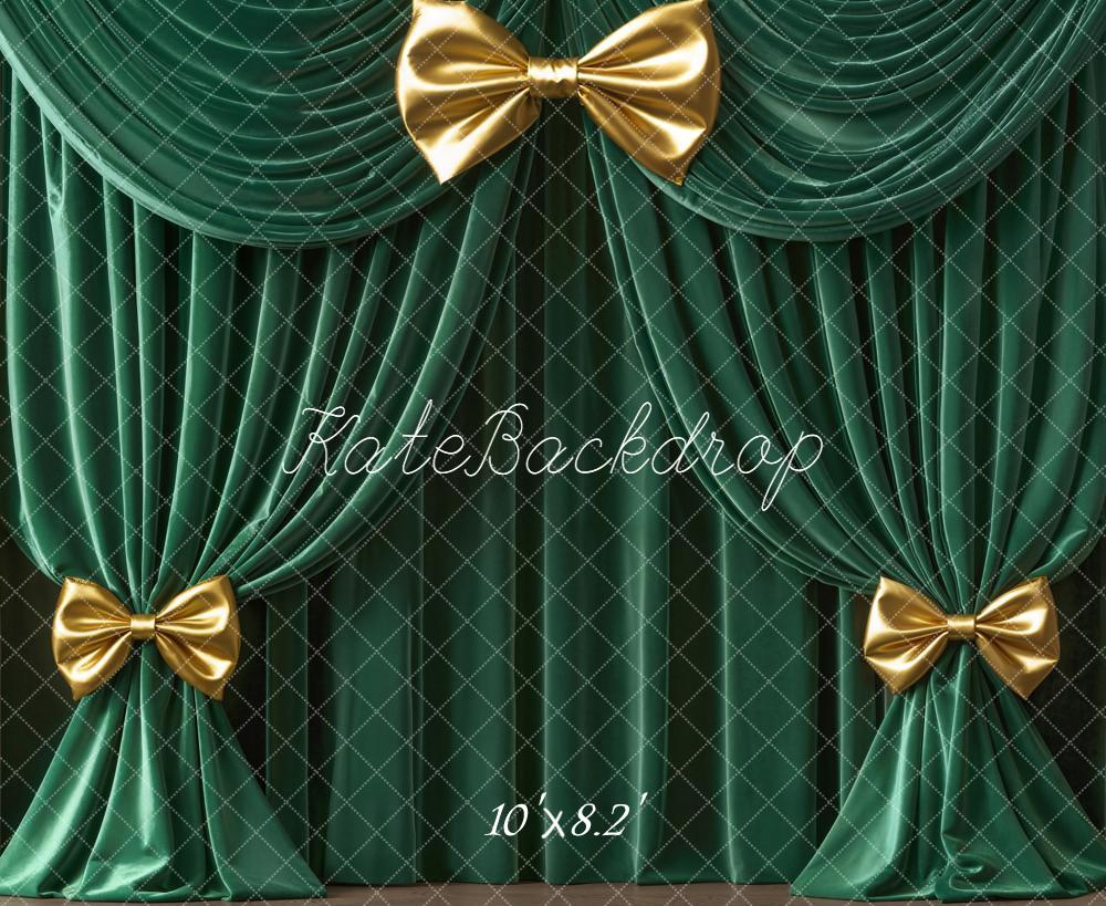 Kate Luxury Green Gold Drapes Curtain Bow Backdrop Designed by Emetselch