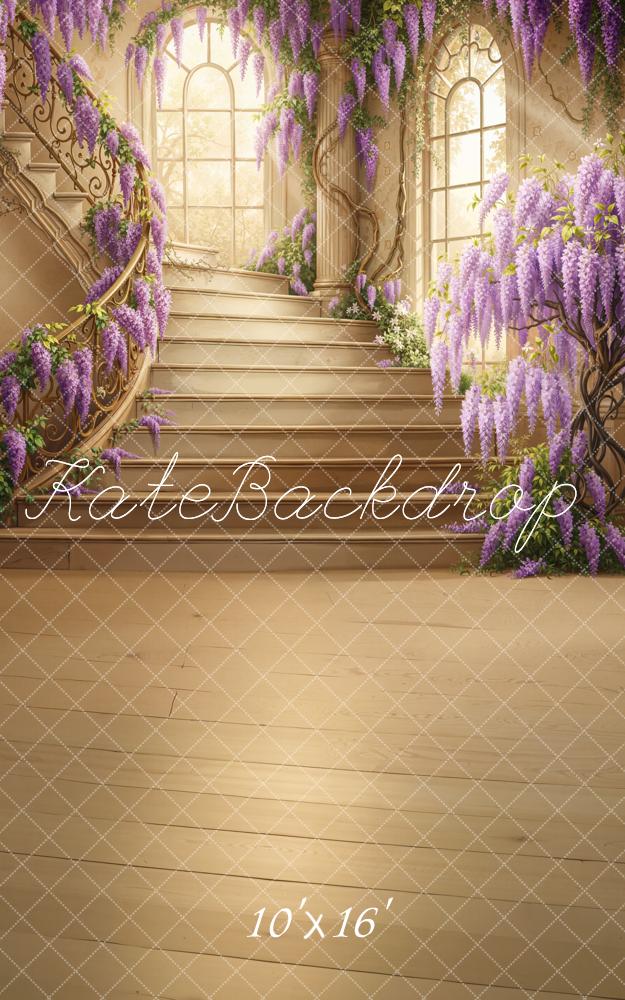 Kate Spring Prom Cascading Stairs Purple Wisteria Windows Printed Backdrop Designed by Chain Photography