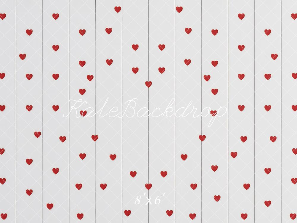 Kate Valentine's Day Red Hearts White Wood Plank Floor Backdrop Designed by Mini MakeBelieve
