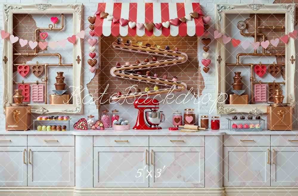 Kate Valentine's Day Candy Chocolate Factory Kitchen Backdrop Designed by Mini MakeBelieve