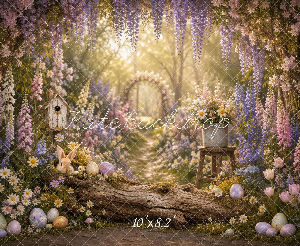 Kate Easter Floral Arch Forest Log Bunny Eggs Printed Backdrop Designed by Ashley Ward