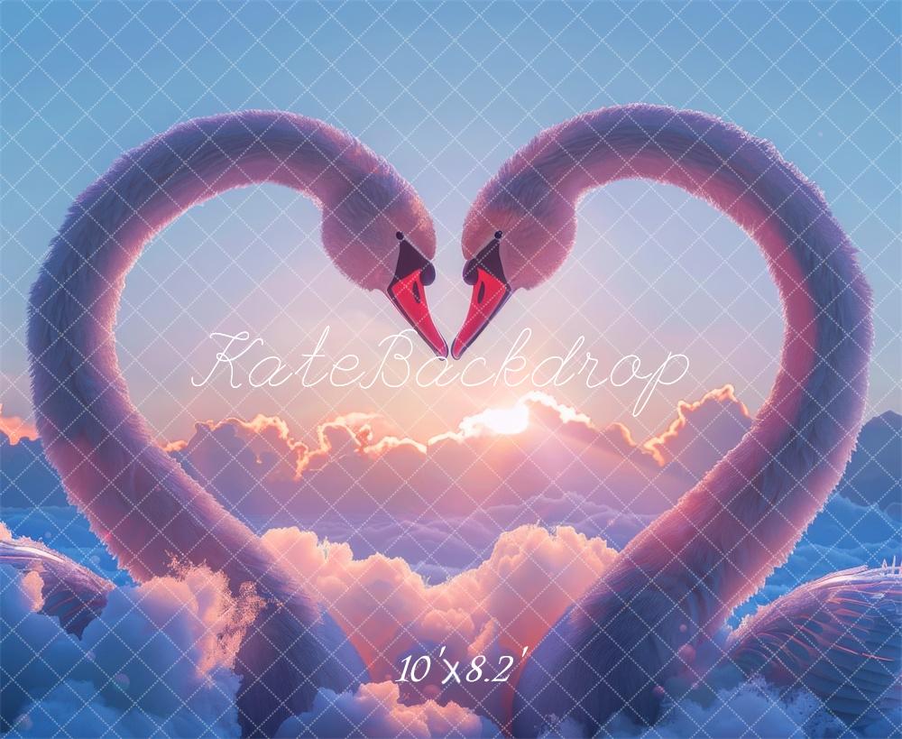 Kate Valentine Swan Heart Sunset Cloud Backdrop Designed by Mini MakeBelieve