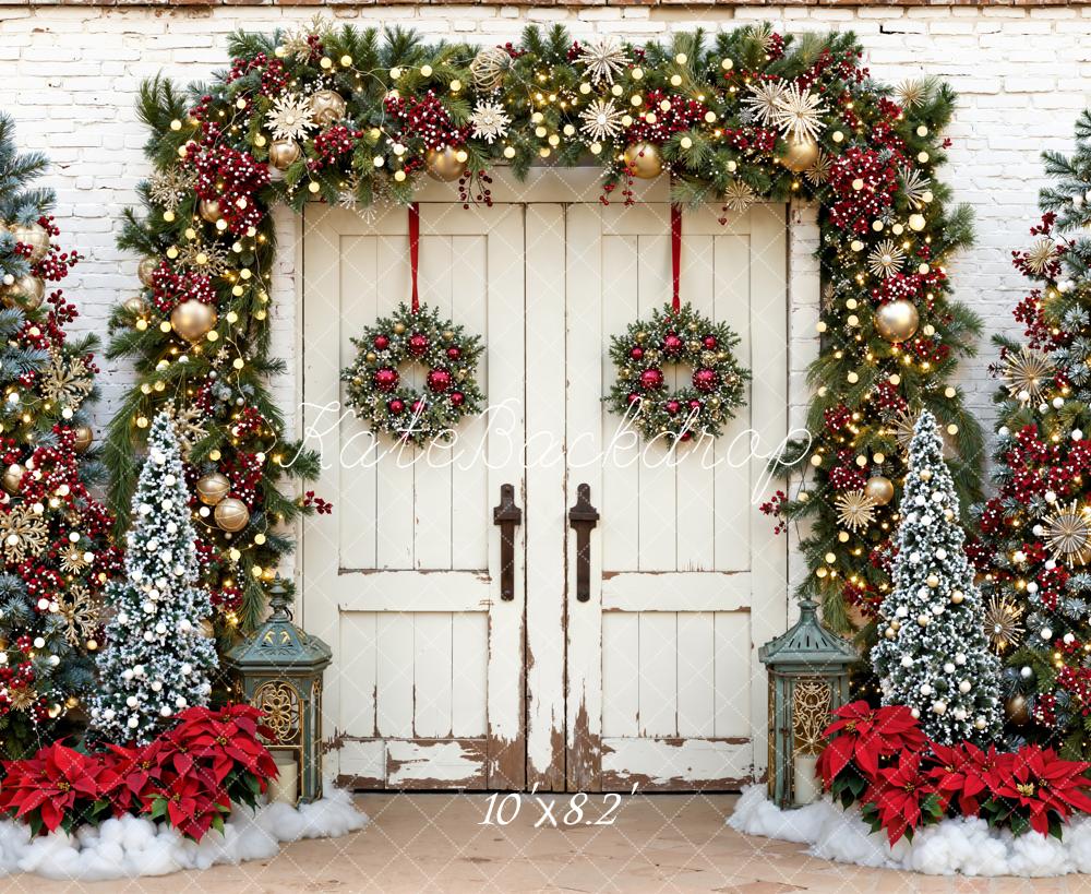 Guirnalda de Puerta de Granero Navideña Gold Snowflake Backdrop Designed by Emetselch