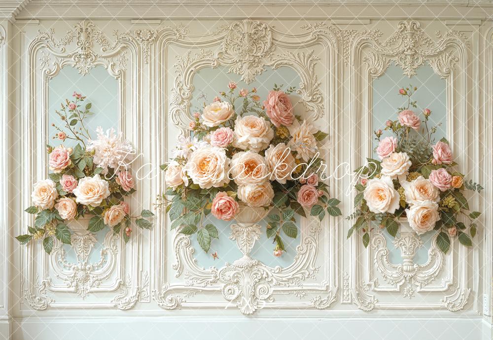 TEST Kate Vintage Wall Flower Pastel Roses Printed Backdrop Designed by Chain Photography