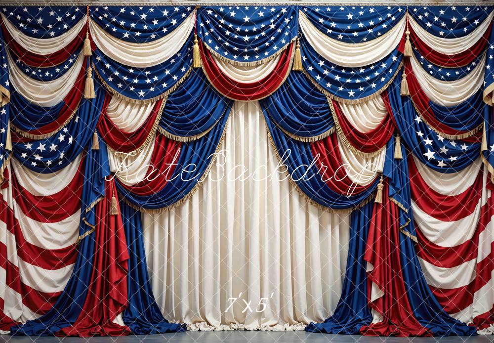 Kate Independence Day Red White Blue Star Drapes Printed Backdrop Designed by Mini MakeBelieve