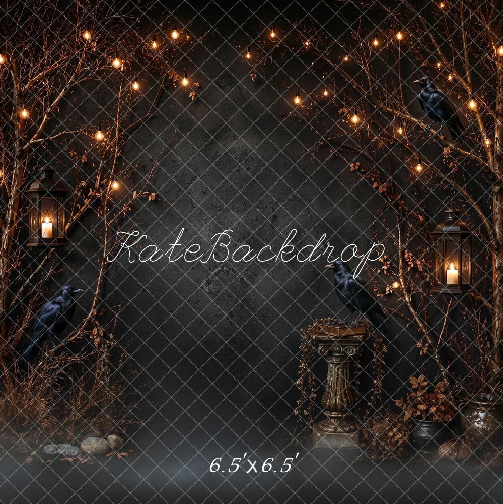 Kate Halloween Night Gothic Raven Lantern Branches Printed Backdrop Designed by Ashley Ward