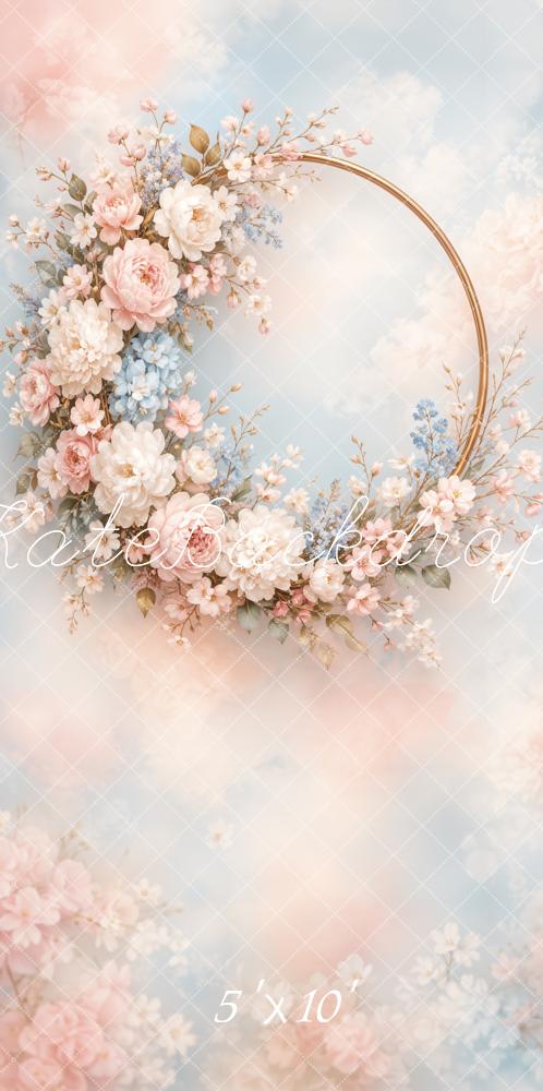 Kate Sweep Fine Art Floral Wreath Gold Hoop Clouds Printed Backdrop Designed by Emetselch