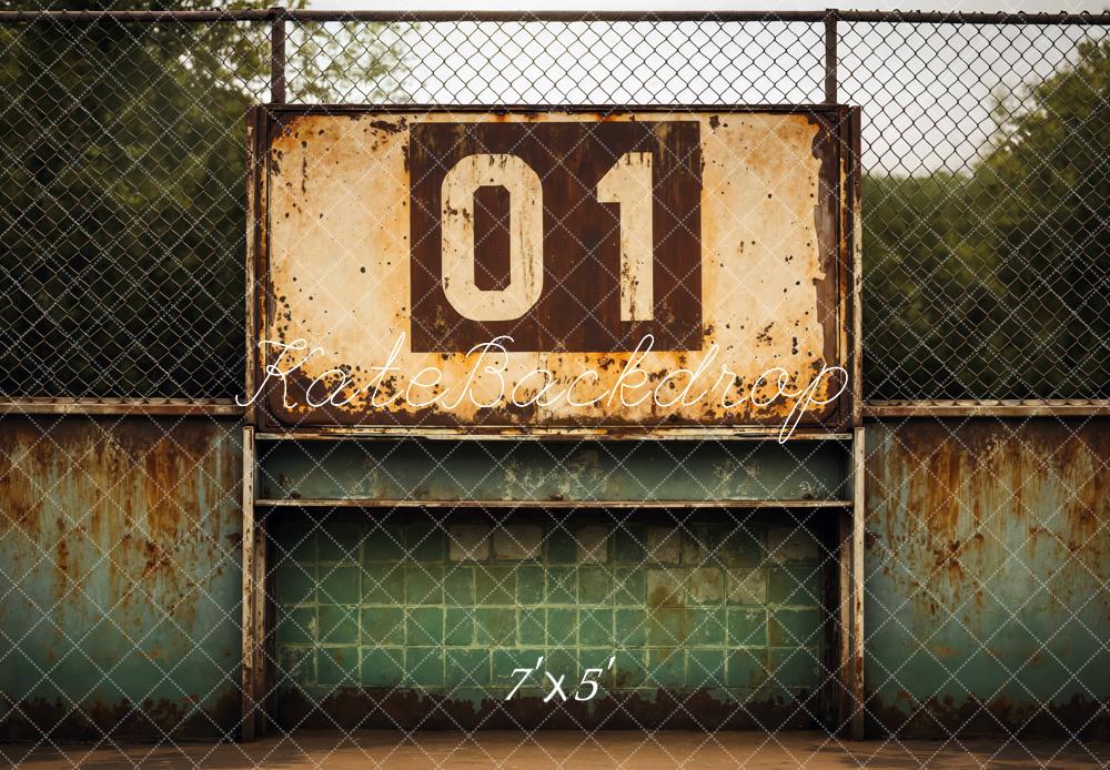Kate Sports Vintage Rusty Baseball Fence Scoreboard Backdrop Designed by Mini MakeBelieve