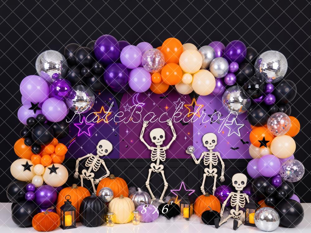 Kate Halloween Skeleton Dance Party Balloons Disco Ball Printed Backdrop Designed by Patty Roberts