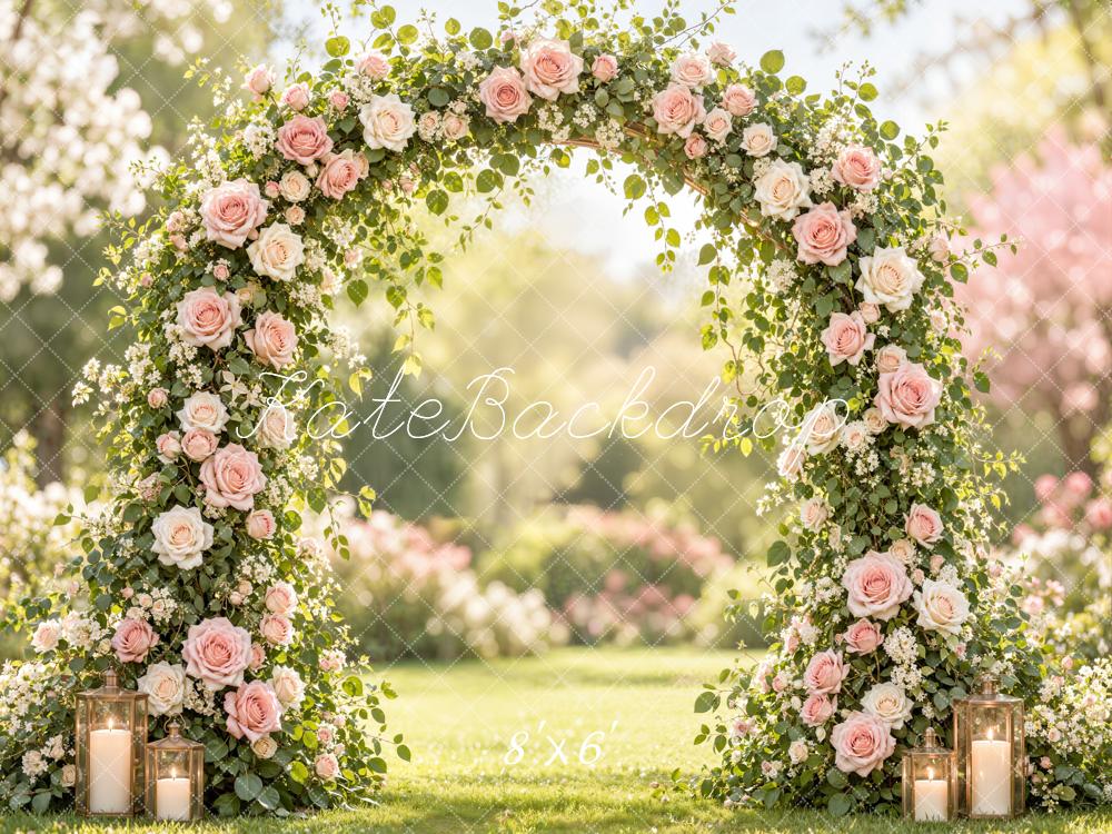 Kate Spring Romantic Roses Arch Garden Candles Printed Backdrop Designed by Emetselch