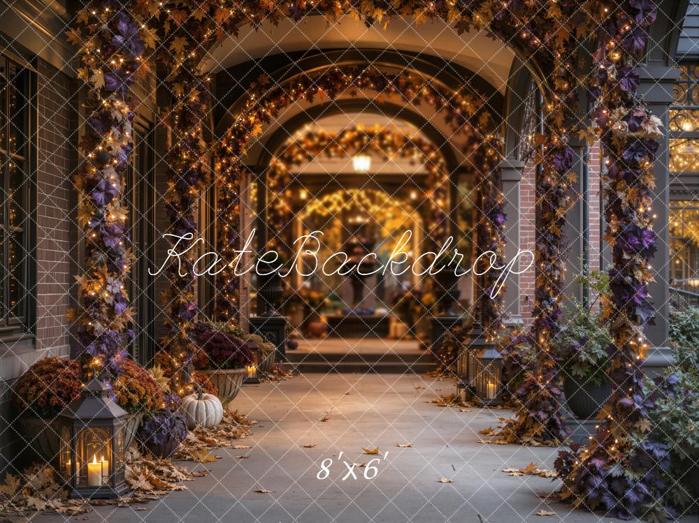 Kate Halloween Gothic Archway Pumpkin Garland Architecture Printed Backdrop Designed by Emetselch