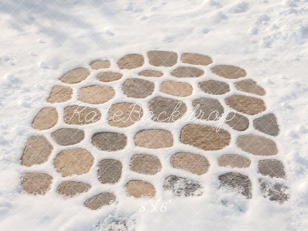 Kate Winter White Snowy Cobblestone Path Floor Printed Backdrop Designed by Kate Image