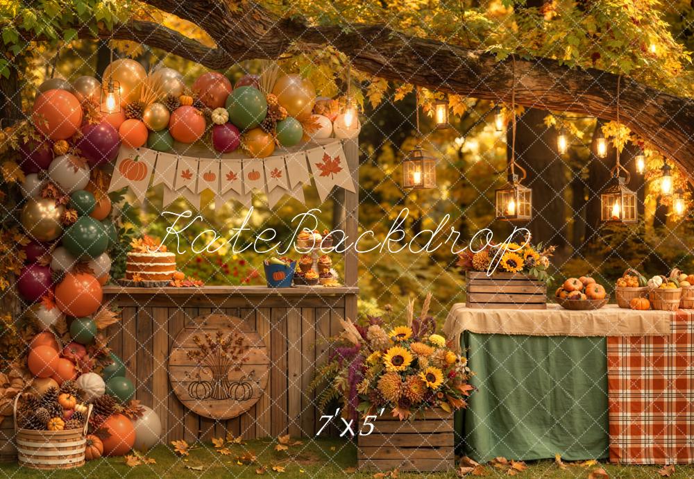 Kate Fall Forest Branch Arch Stand Pumpkin Balloon Harvest Party Printed Backdrop Designed by Emetselch