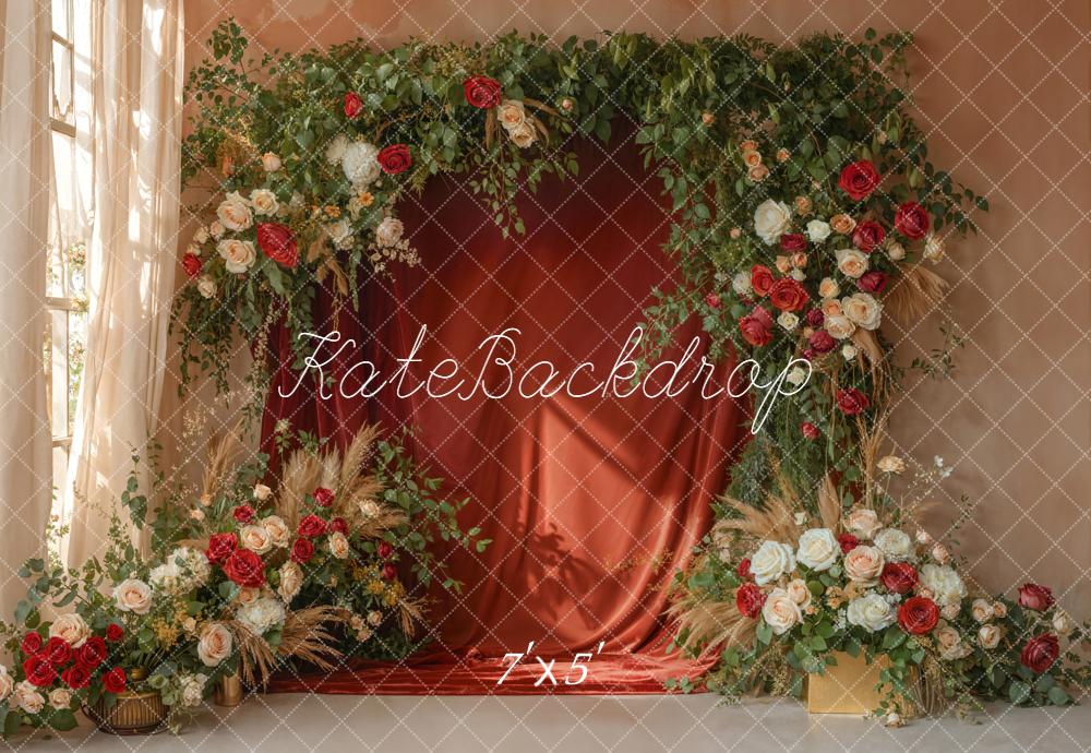 Kate Spring Flower Arch Red and White Roses Greenery Backdrop Designed