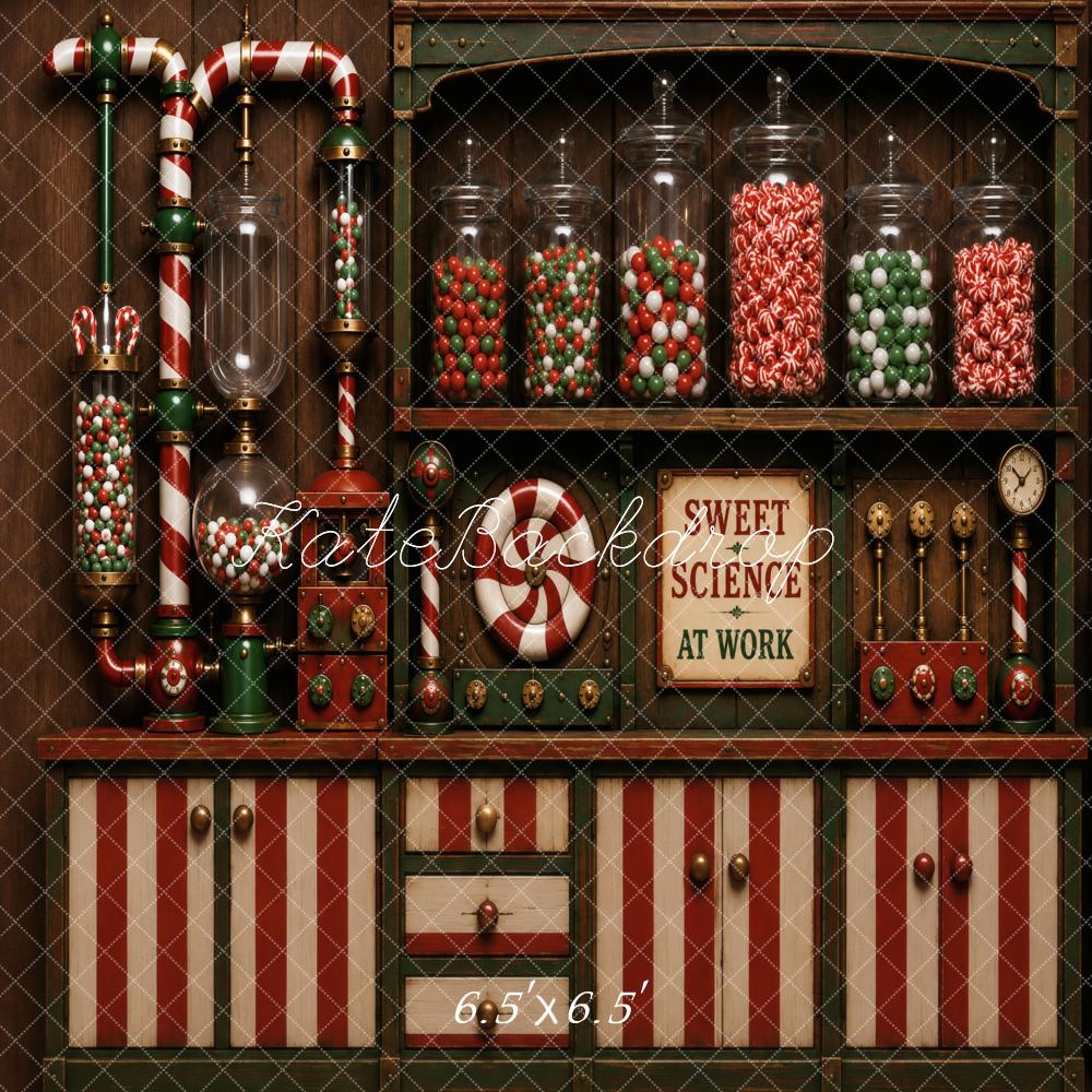 Kate Christmas Candy Cane Laboratory Cabinet Printed Backdrop Designed by Vertigo Productions