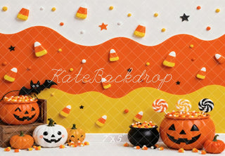 Kate Halloween Cute Candy Corn Pumpkins Jack-O-Lanterns Printed Backdrop Designed by Vertigo Productions