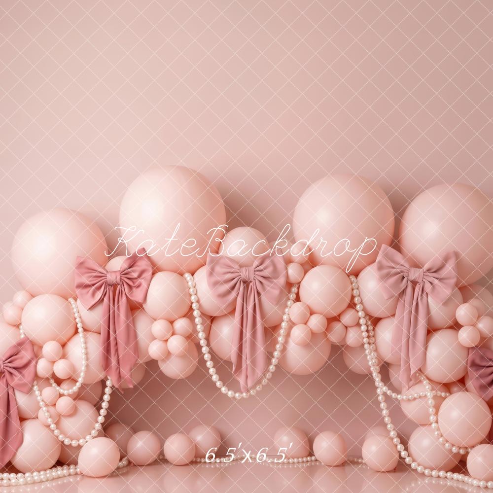 TEST Kate Cake Smash Pink Balloons Bows Pearls Arch Printed Backdrop Designed by Patty Roberts