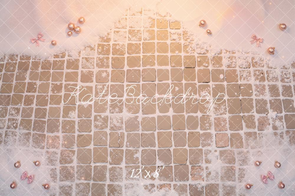 Kate Snowy Pink Tile Floor Printed Backdrop Designed by Emetselch