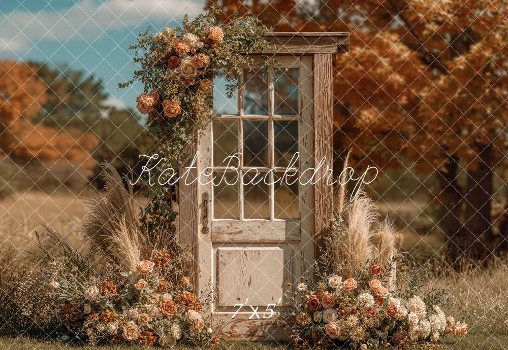 Kate Fall Outdoor Floral Vintage Door Pampas Grass Backdrop Designed by Emetselch