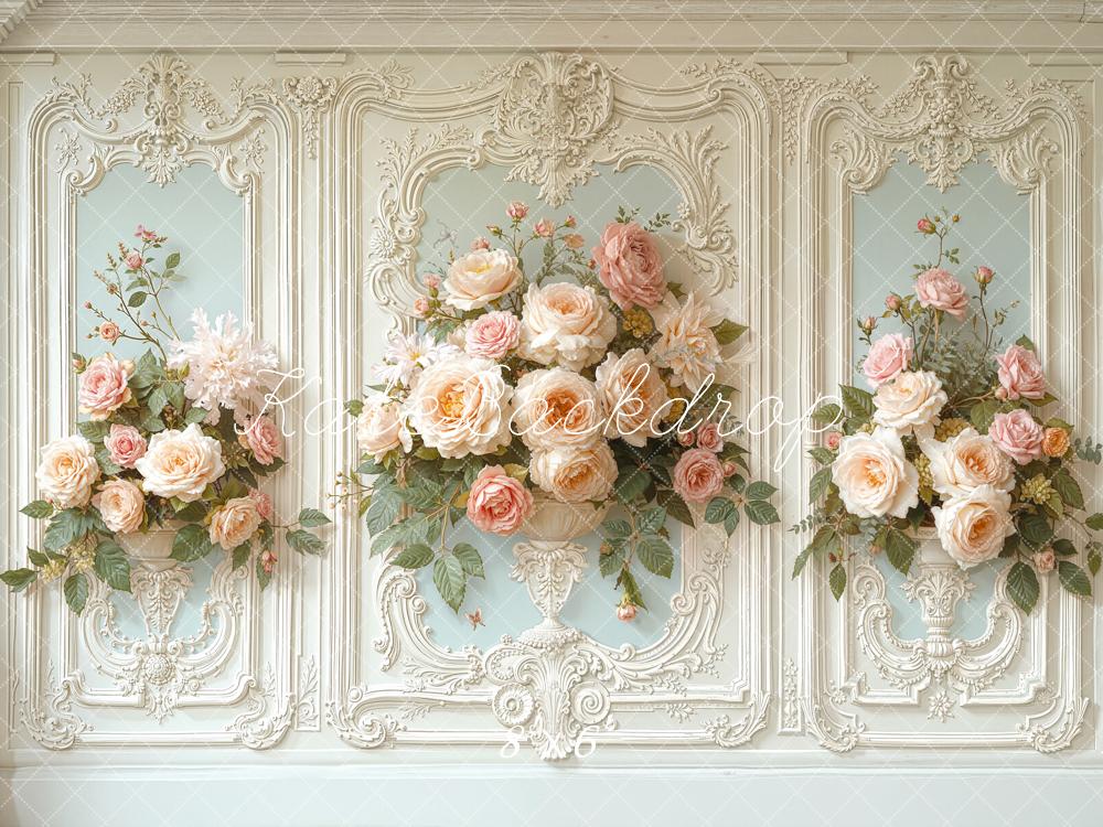 Kate Vintage Wall Flower Pastel Roses Printed Backdrop Designed by Chain Photography