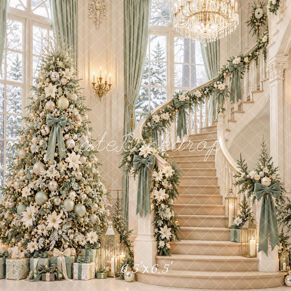 Kate Christmas Tree Staircase Garland Chandelier Printed Backdrop Designed by Emetselch