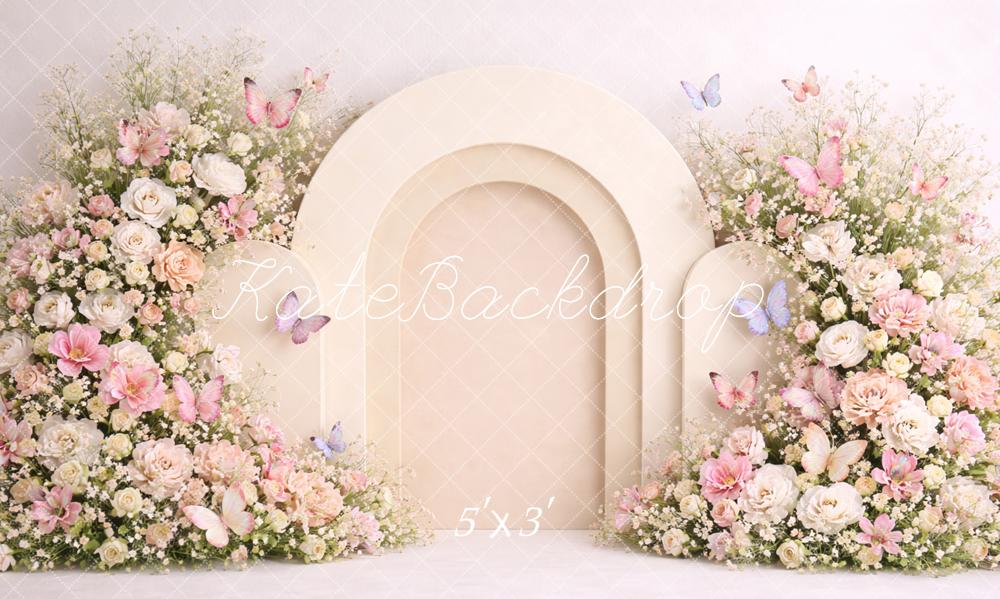 Kate Flower Arch Cream Arch Pastel Butterflies Printed Backdrop Designed by Caitlin Lynch
