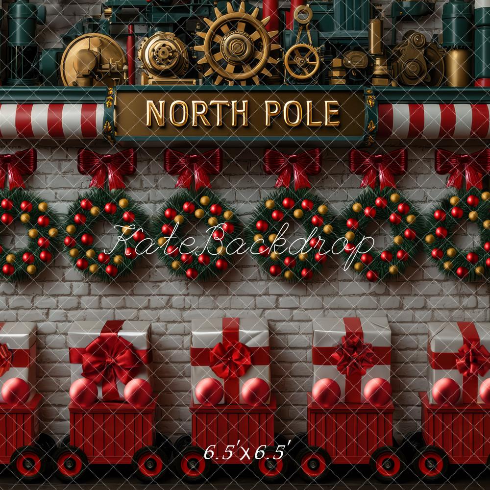 Kate Christmas Polar Gift Train North Pole Wreaths Backdrop Designed by Mini MakeBelieve